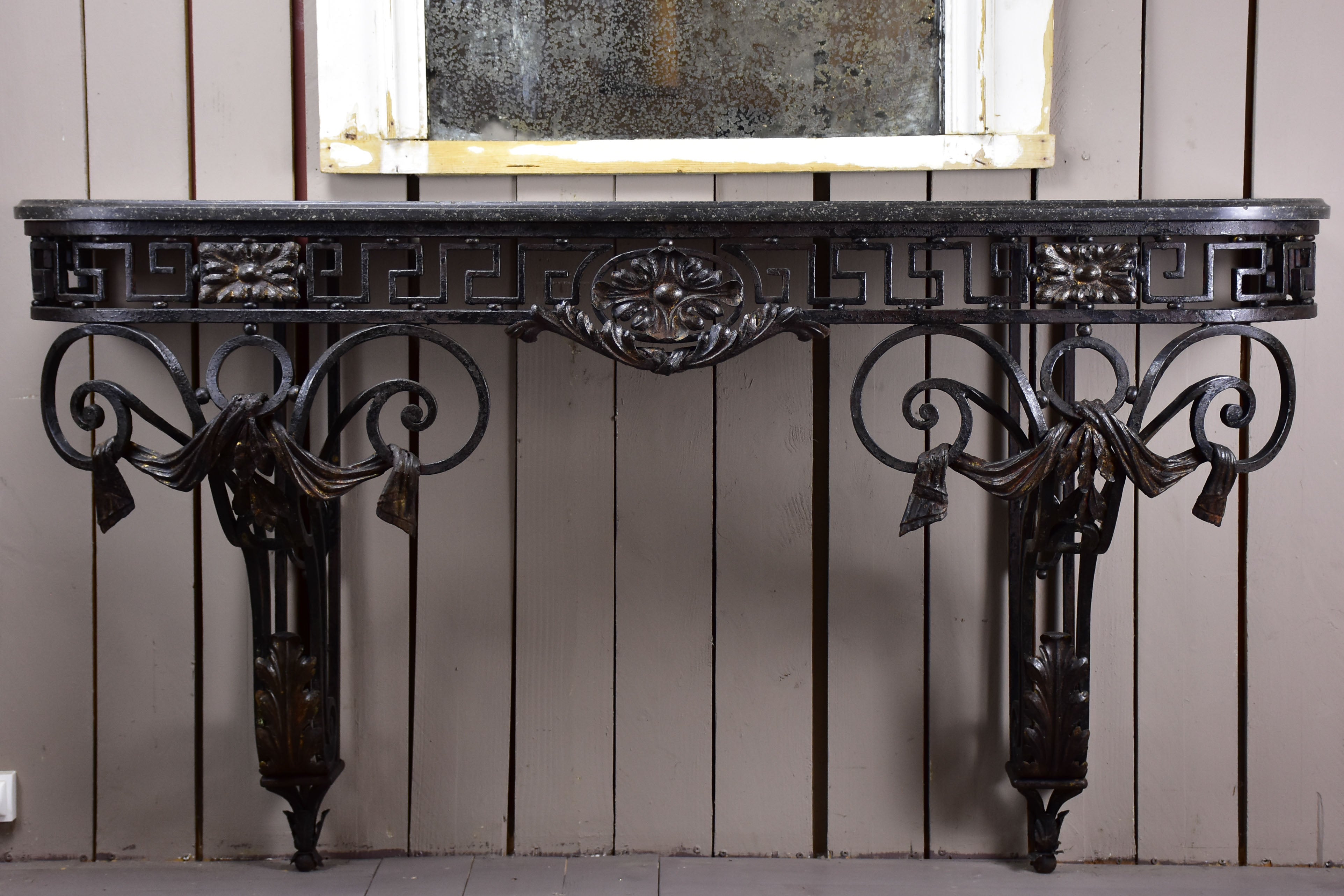 Large Louis XVI console table with black marble top