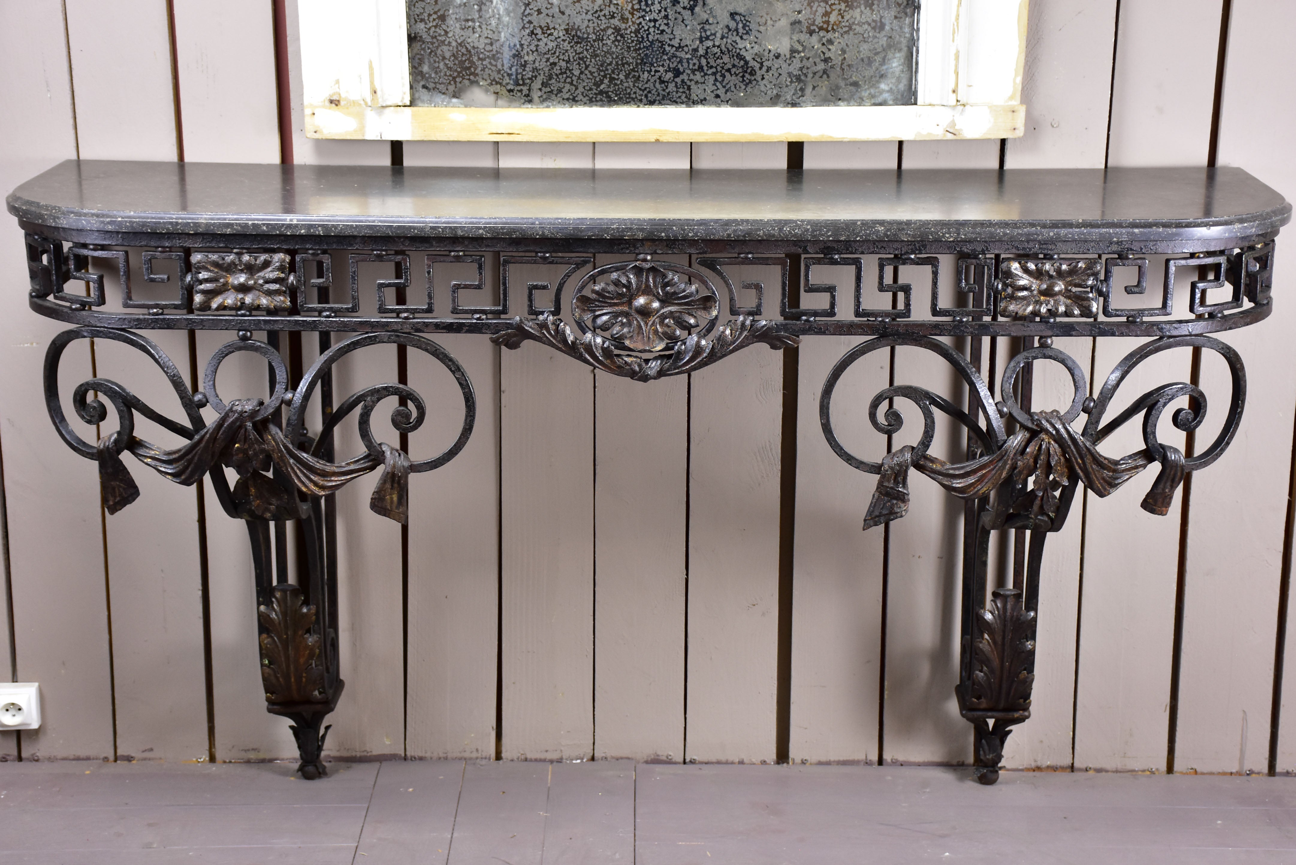 Large Louis XVI console table with black marble top