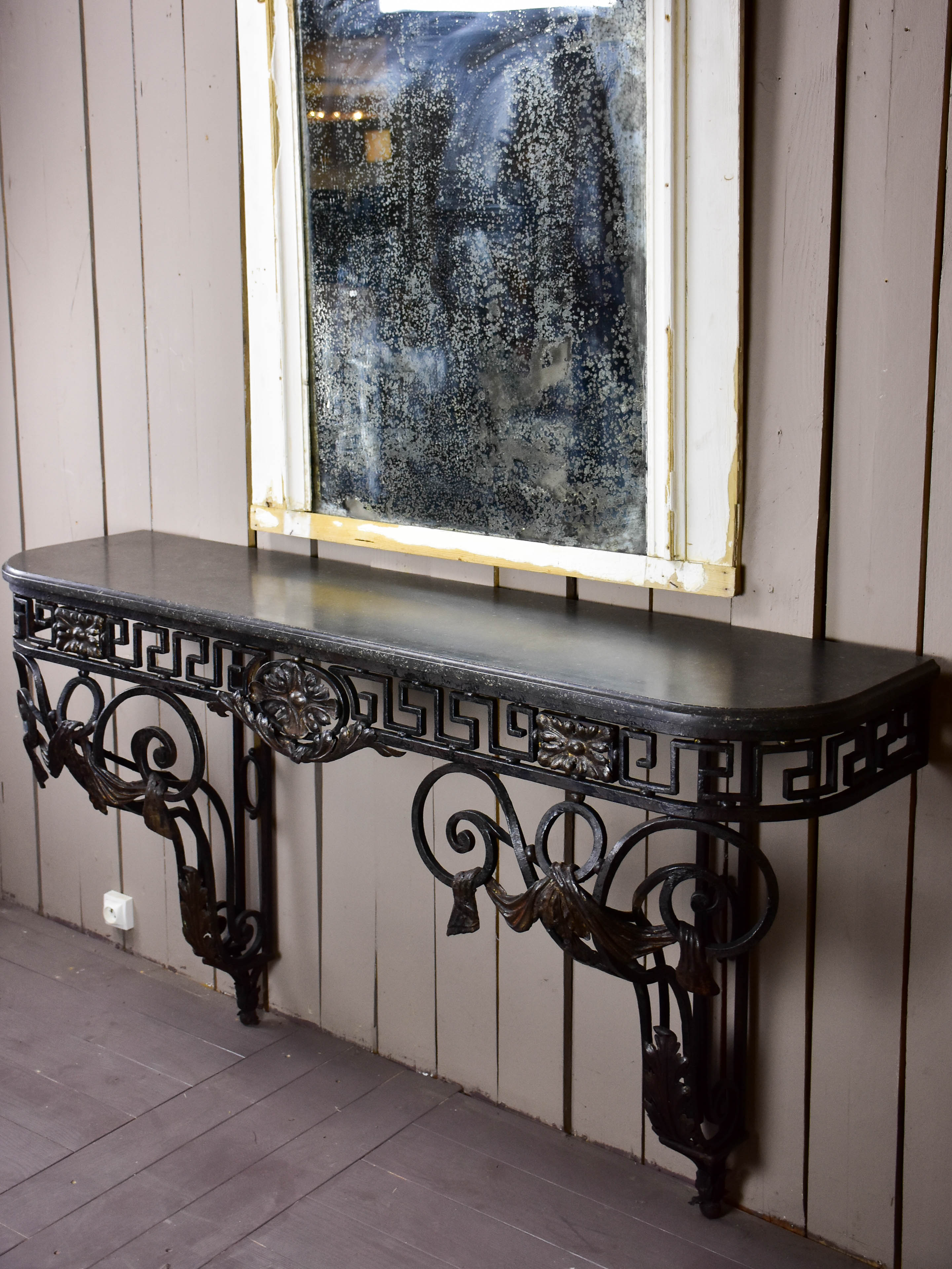 Large Louis XVI console table with black marble top