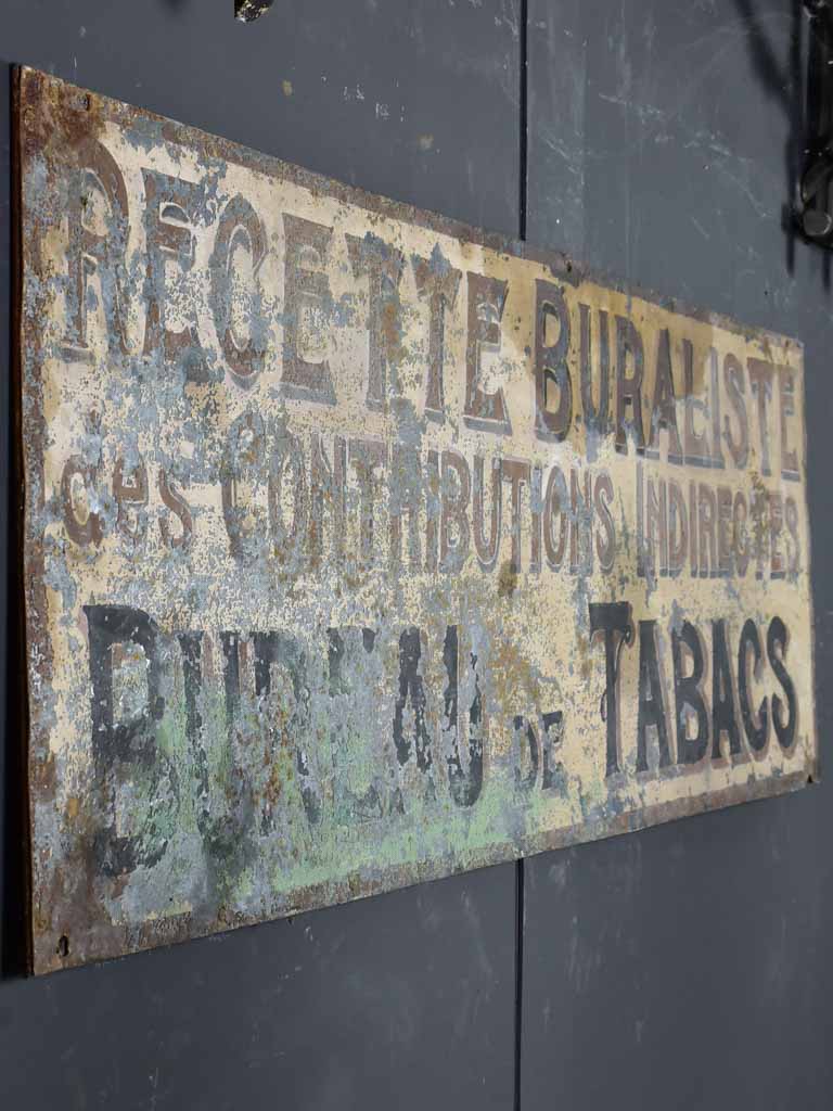 Early 20th century French sign from a Tobacco shop "Recette buraliste" 20" x 59"