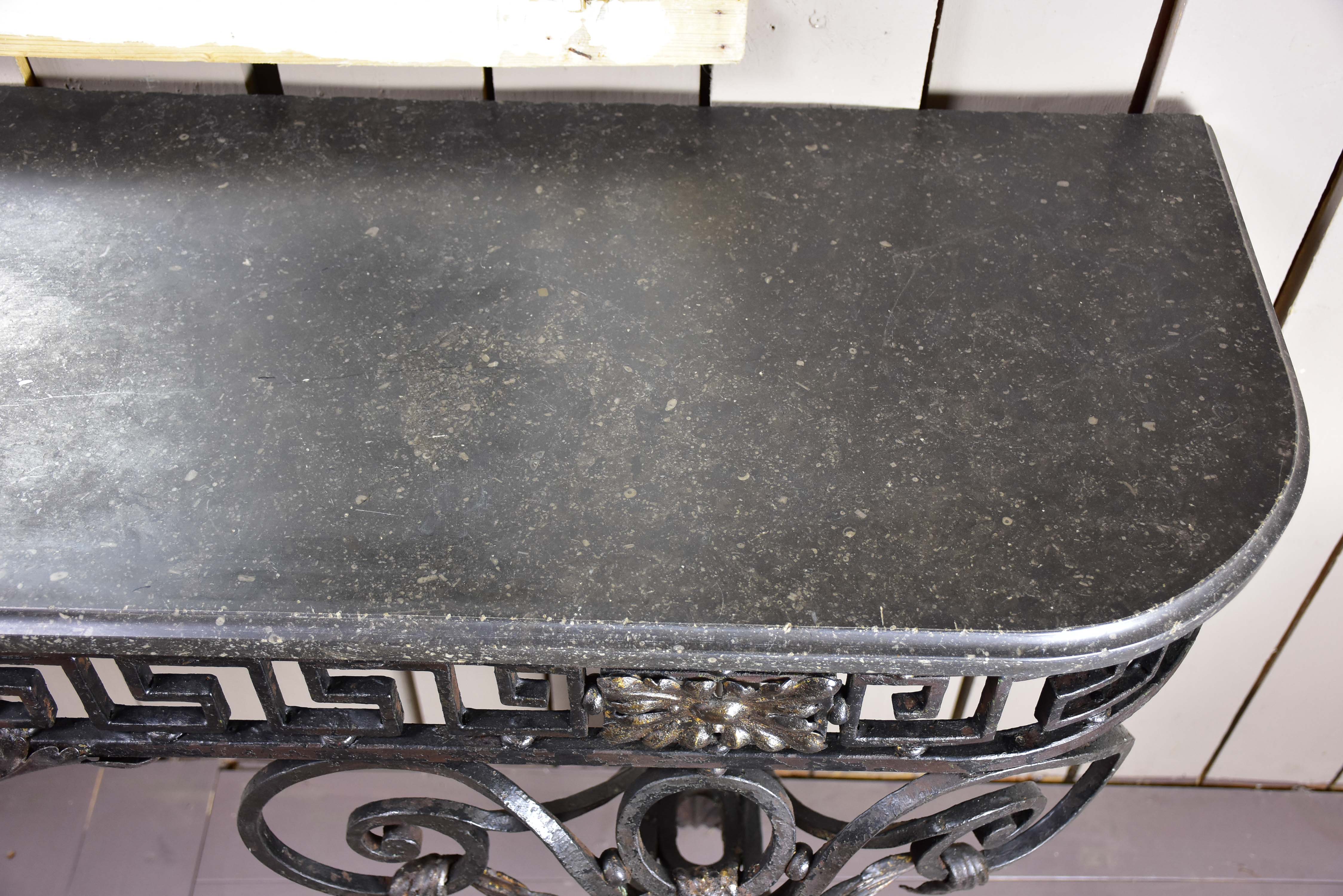 Large Louis XVI console table with black marble top