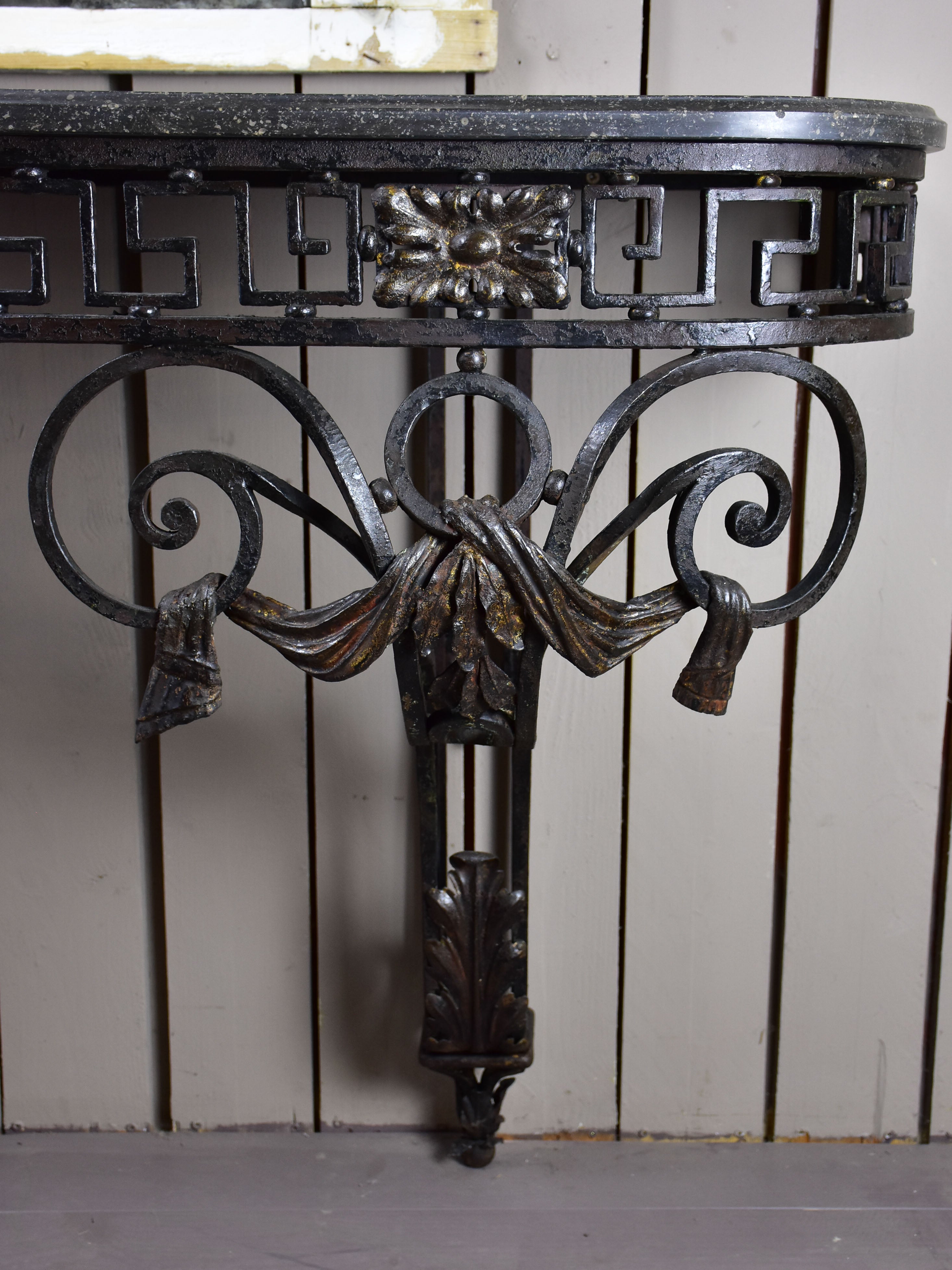 Large Louis XVI console table with black marble top