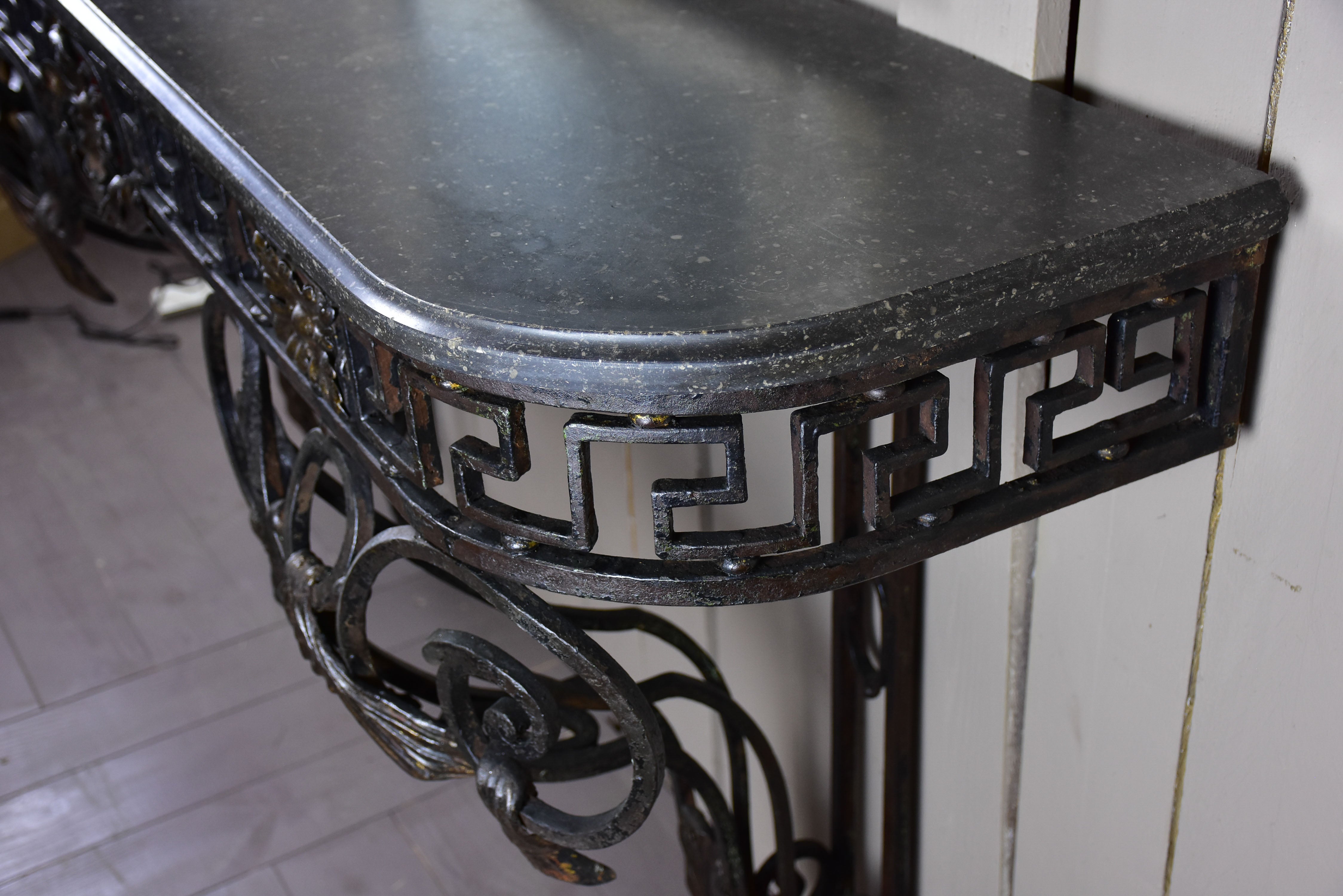 Large Louis XVI console table with black marble top