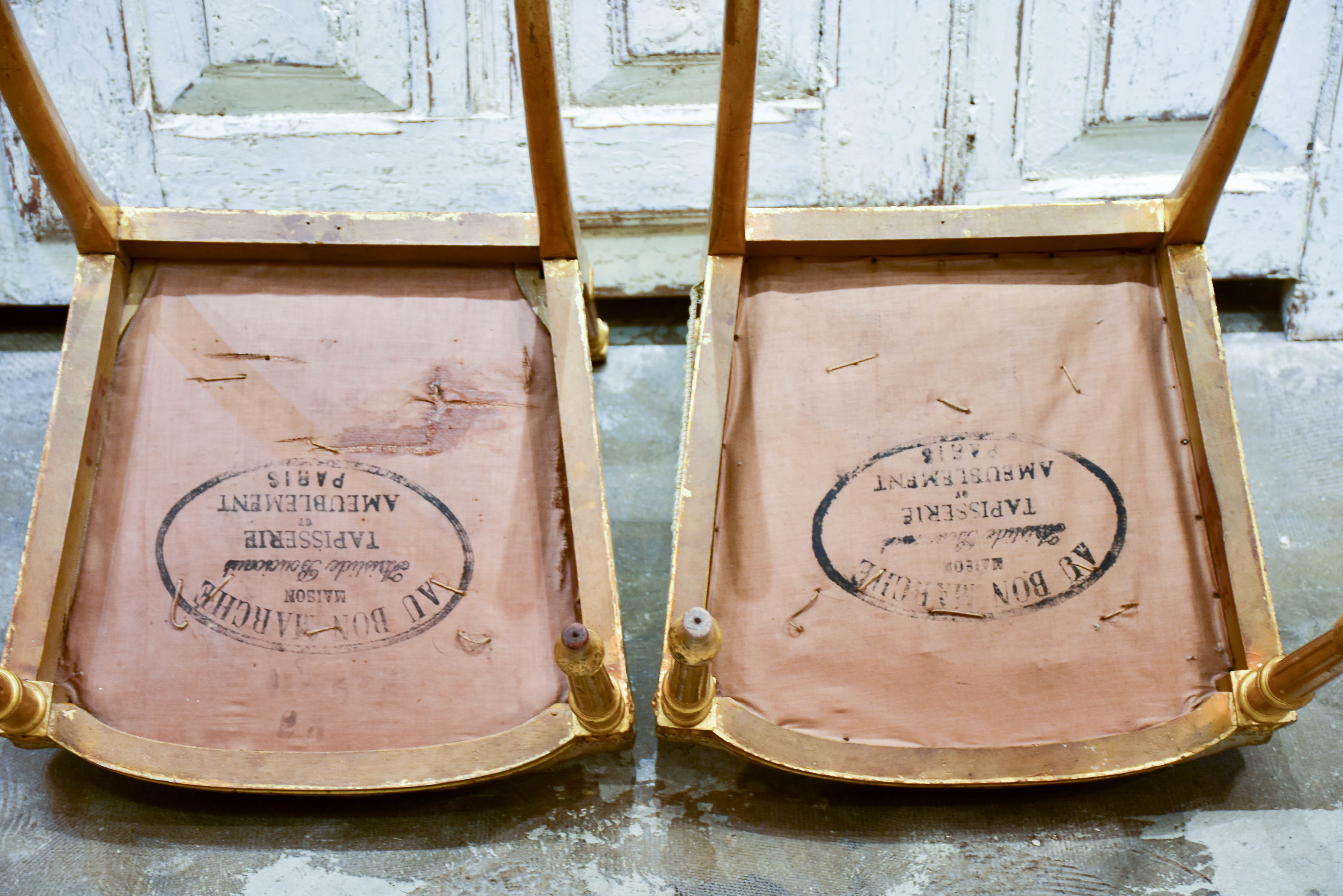 Pair of Louis XVI style gilded chairs