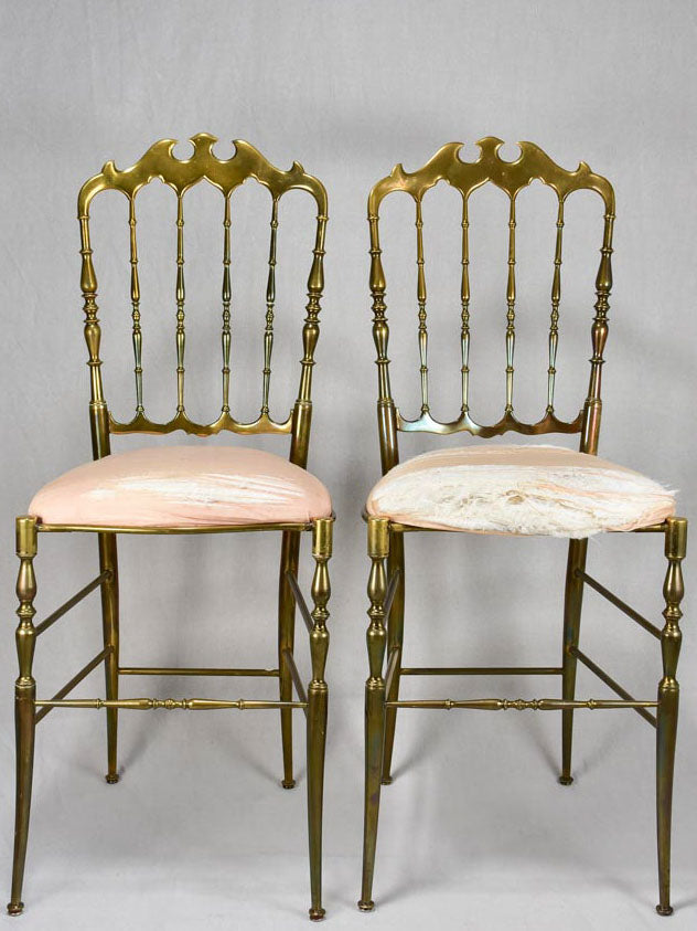 Pair of mid-century solid brass couture chairs by Chiavari