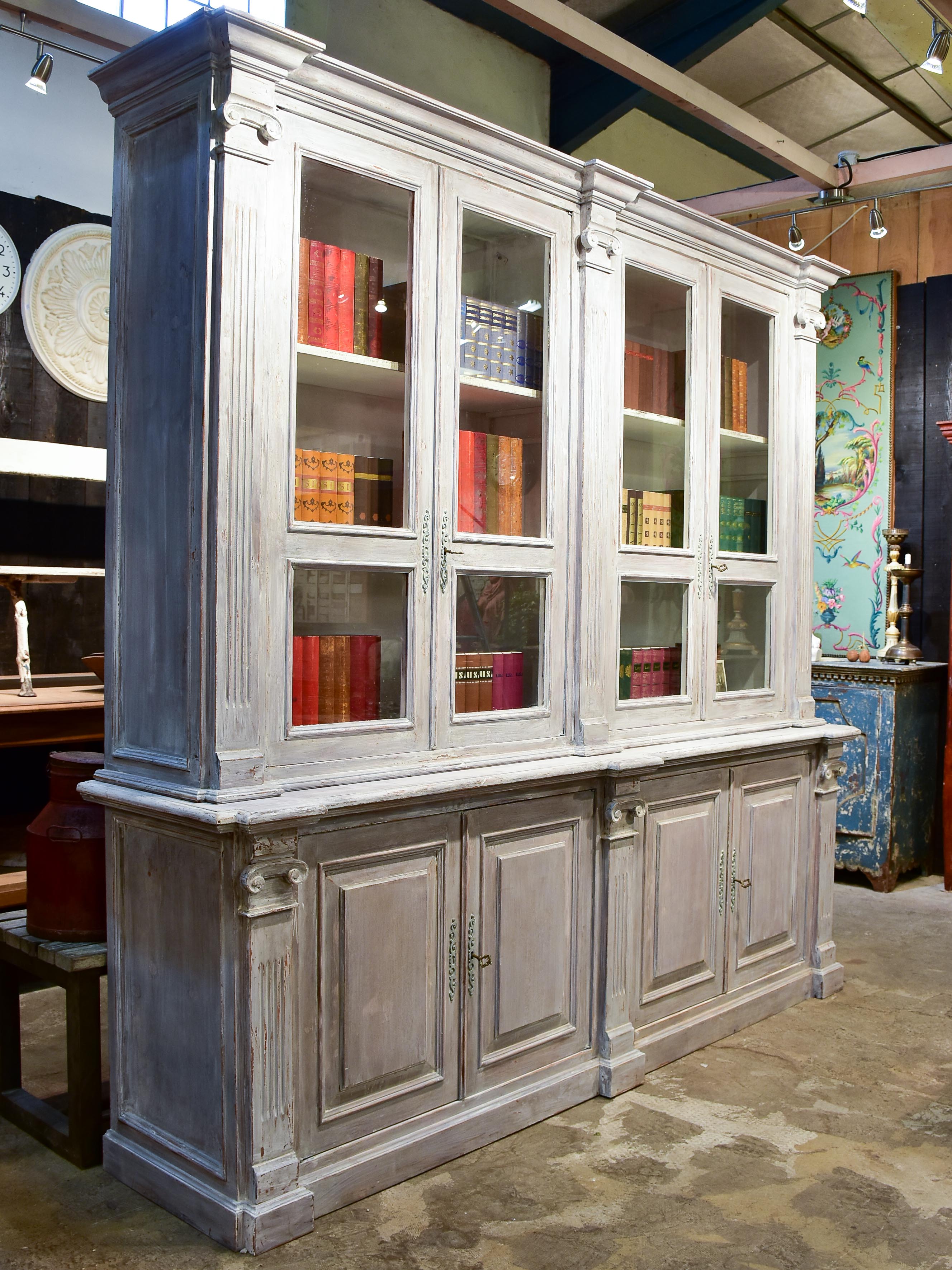 Large French bookcase with glass doors