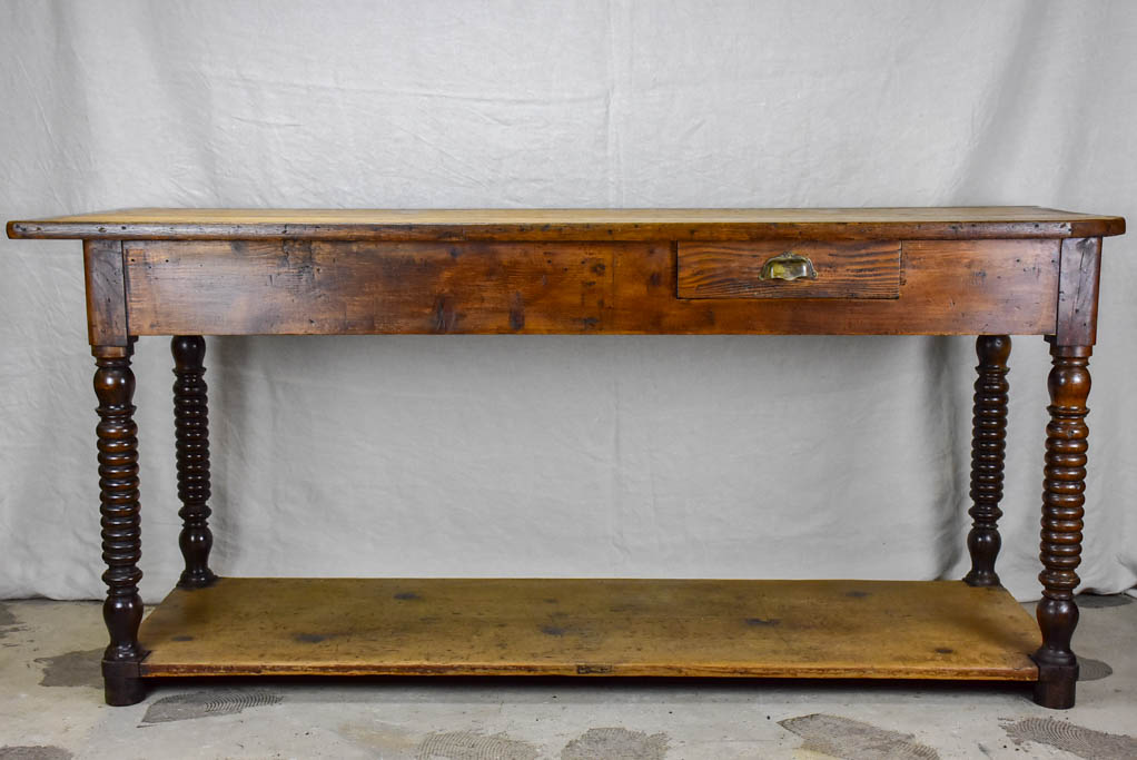 Late 19th Century French drapery table with turned legs - oak, pine and walnut