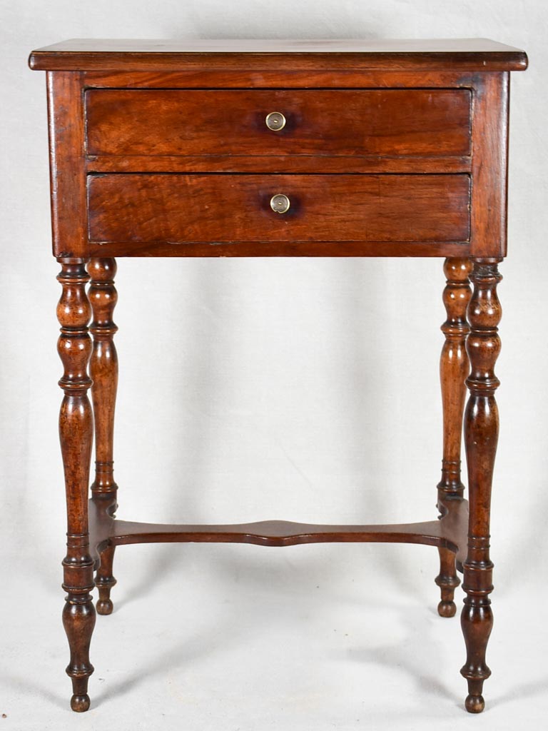 19th-century Louis Philippe walnut side table with two drawers 30¼"