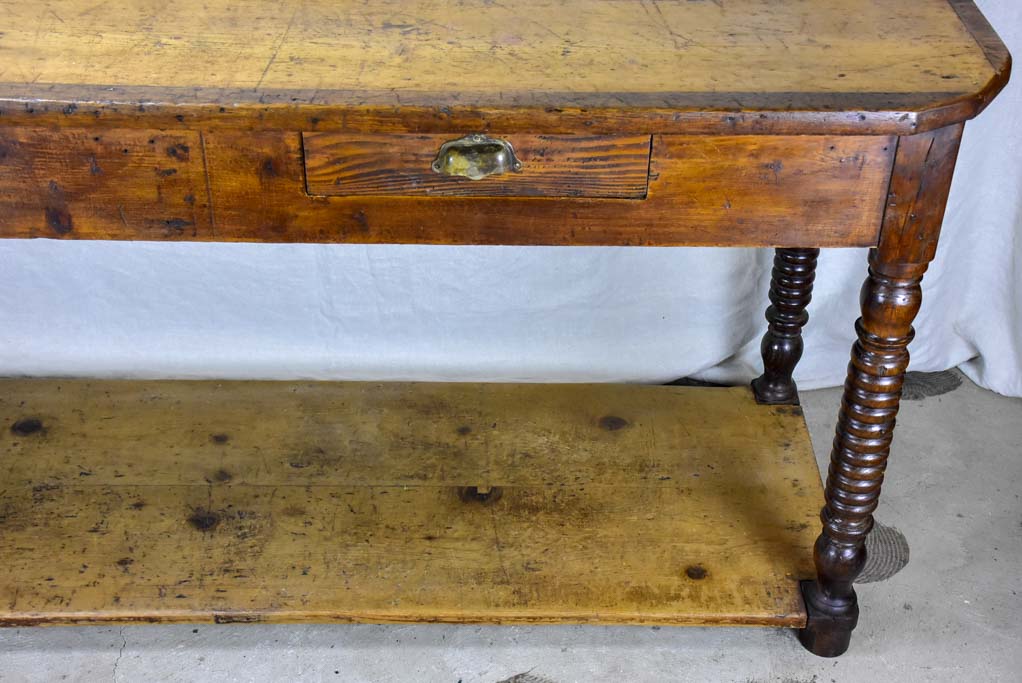 Late 19th Century French drapery table with turned legs - oak, pine and walnut