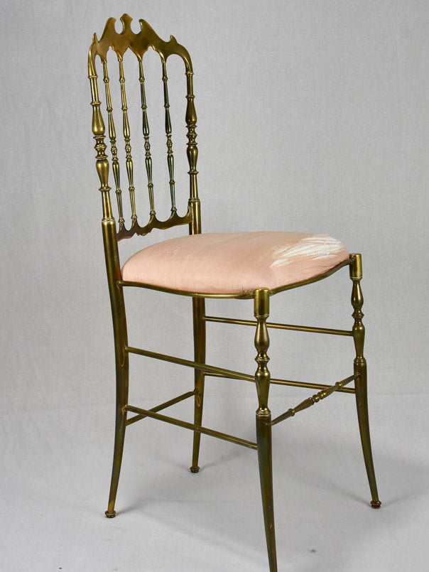 Pair of mid-century solid brass couture chairs by Chiavari