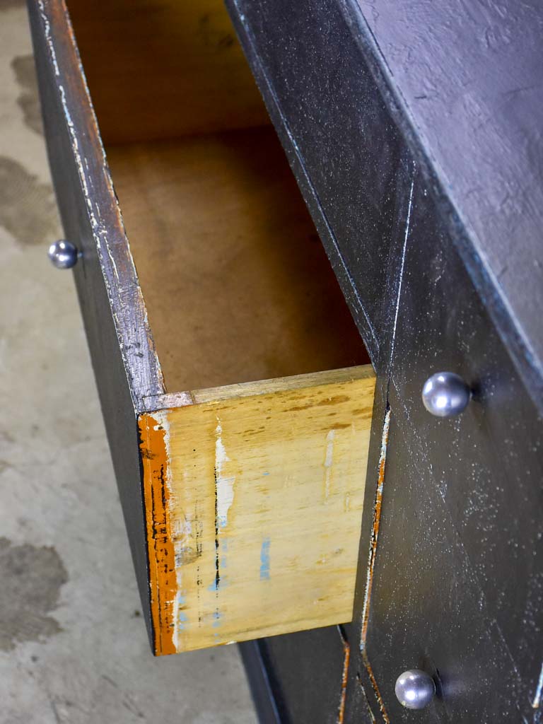 Early 20th Century workshop drawers with black patina