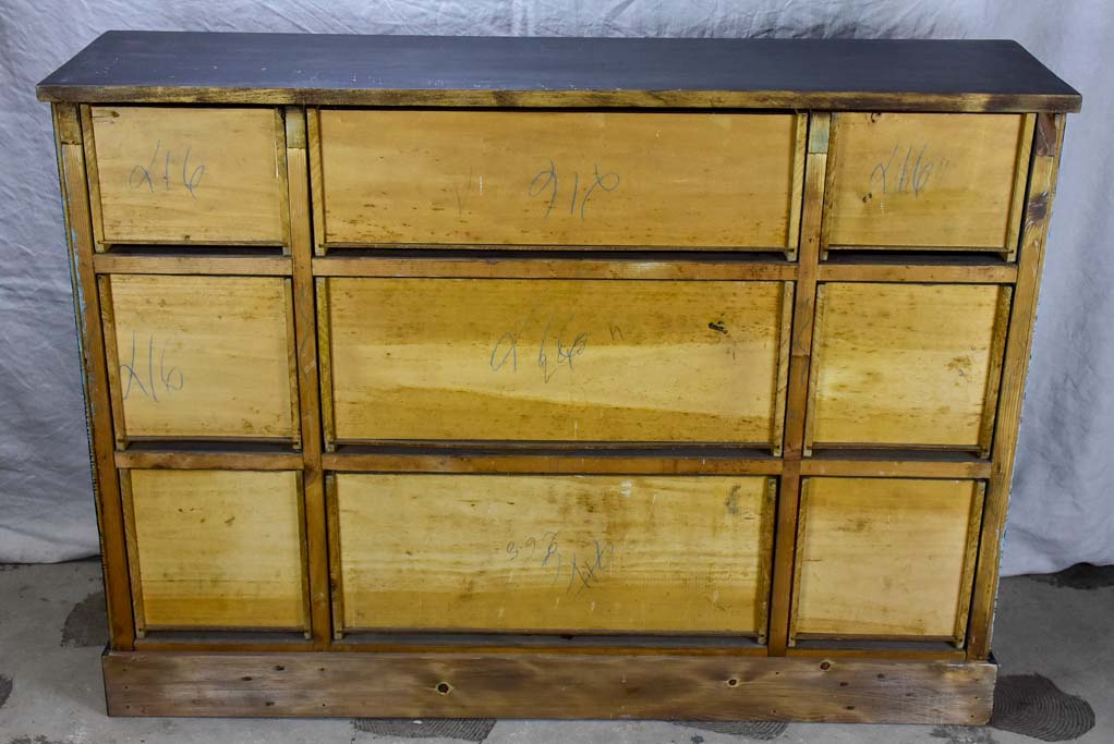 Early 20th Century workshop drawers with black patina