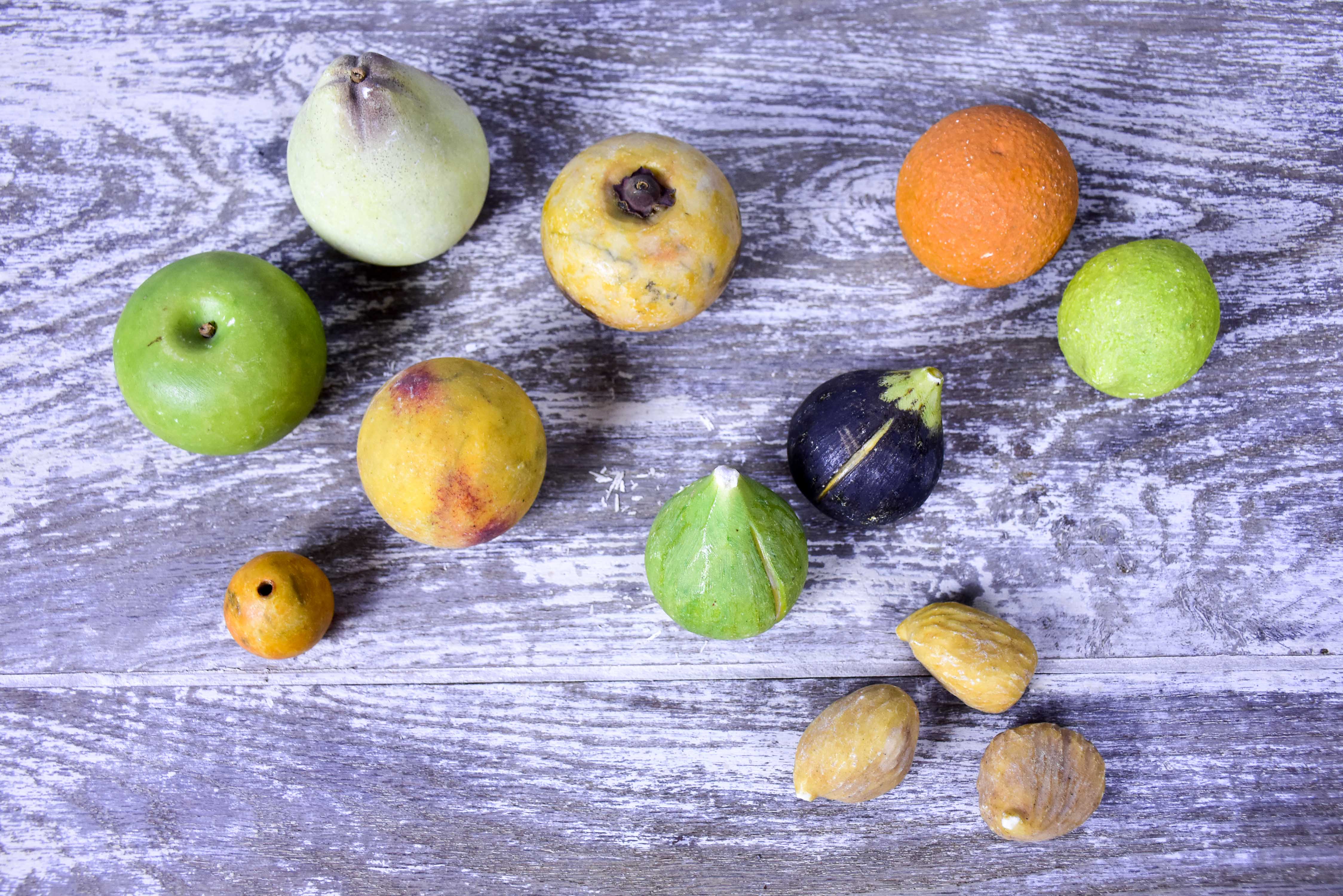 Collection of antique marble fruit