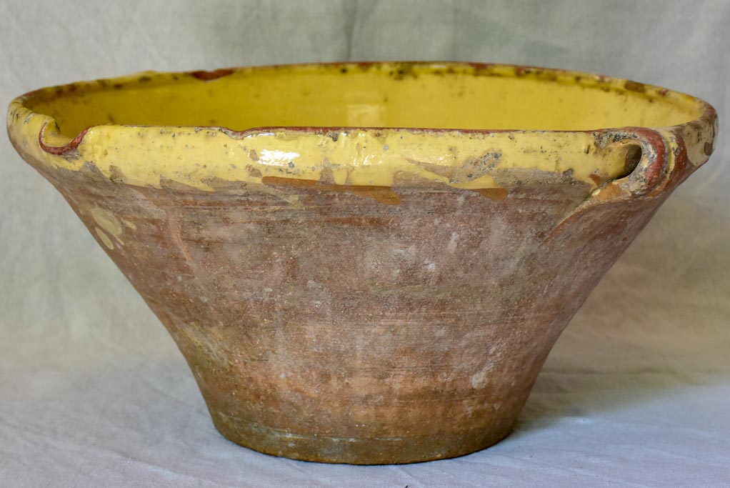 Large antique French bowl 'tian' with yellow glaze 17¼"