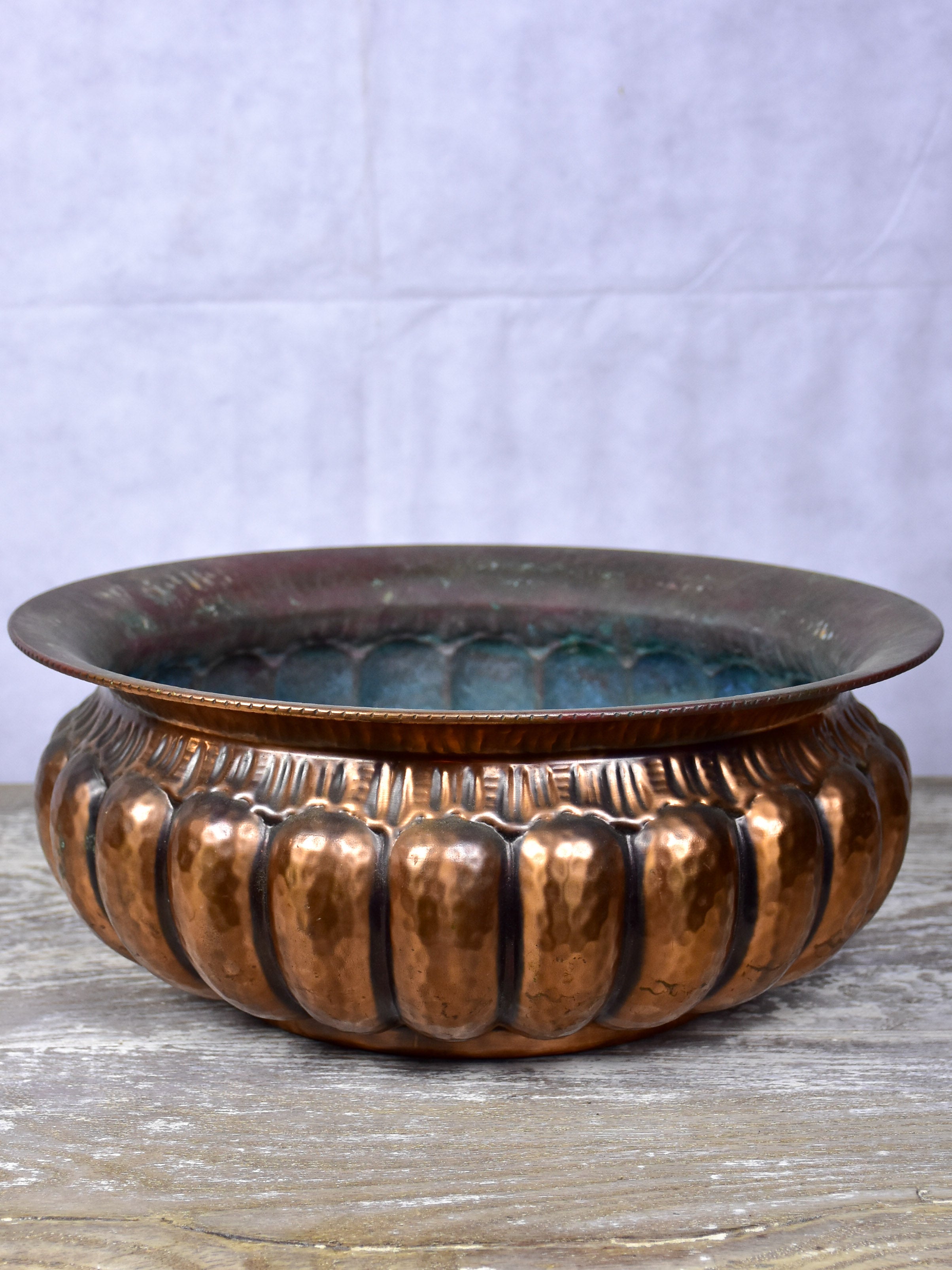 Vintage hammered copper bowl / plant stand