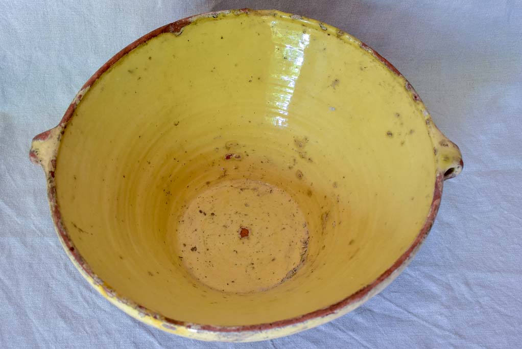 Large antique French bowl 'tian' with yellow glaze 17¼"