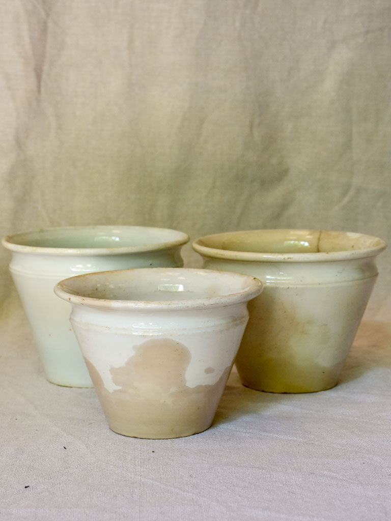 Collection of three antique French earthenware confiture pots