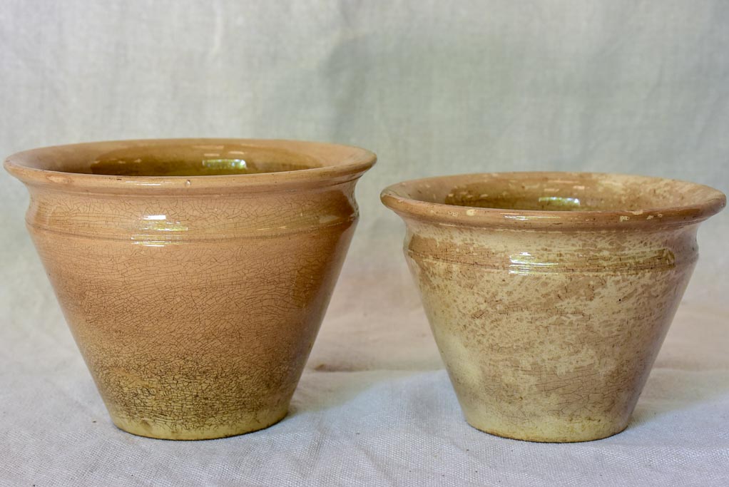 Two antique French earthenware confiture pots - brown