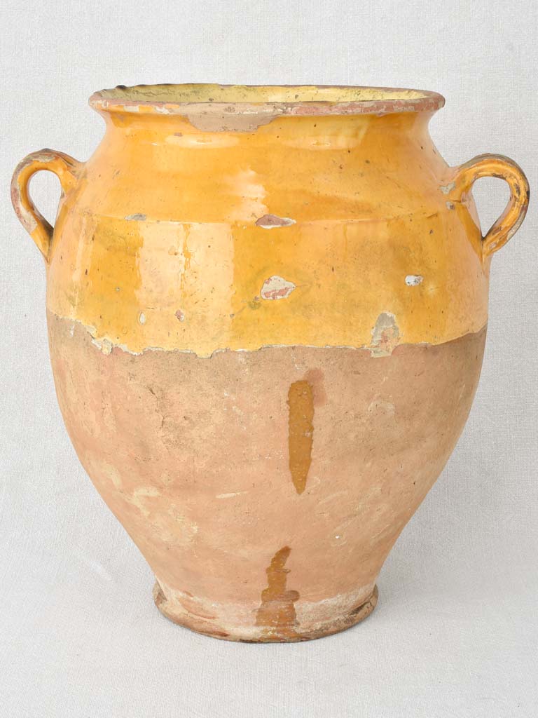 Very large French confit pot with yellow ocher glaze 13¾"