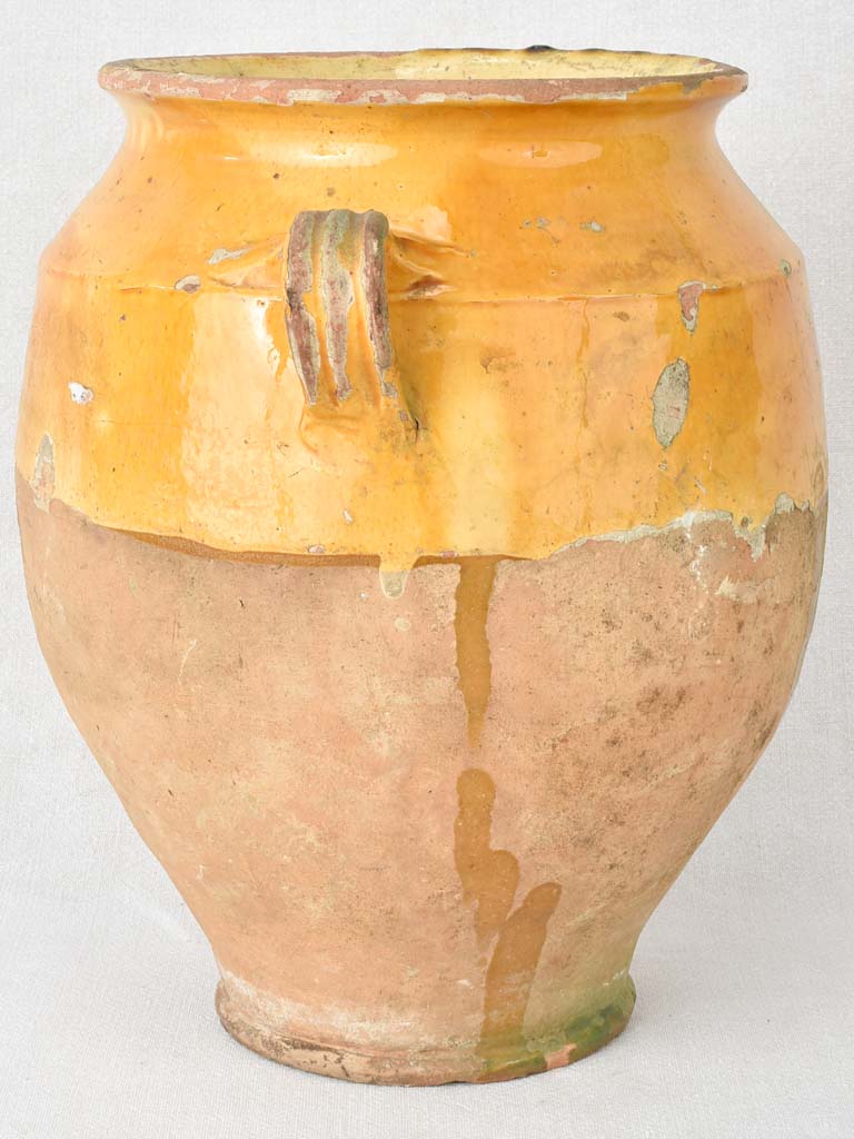 Very large French confit pot with yellow ocher glaze 13¾"