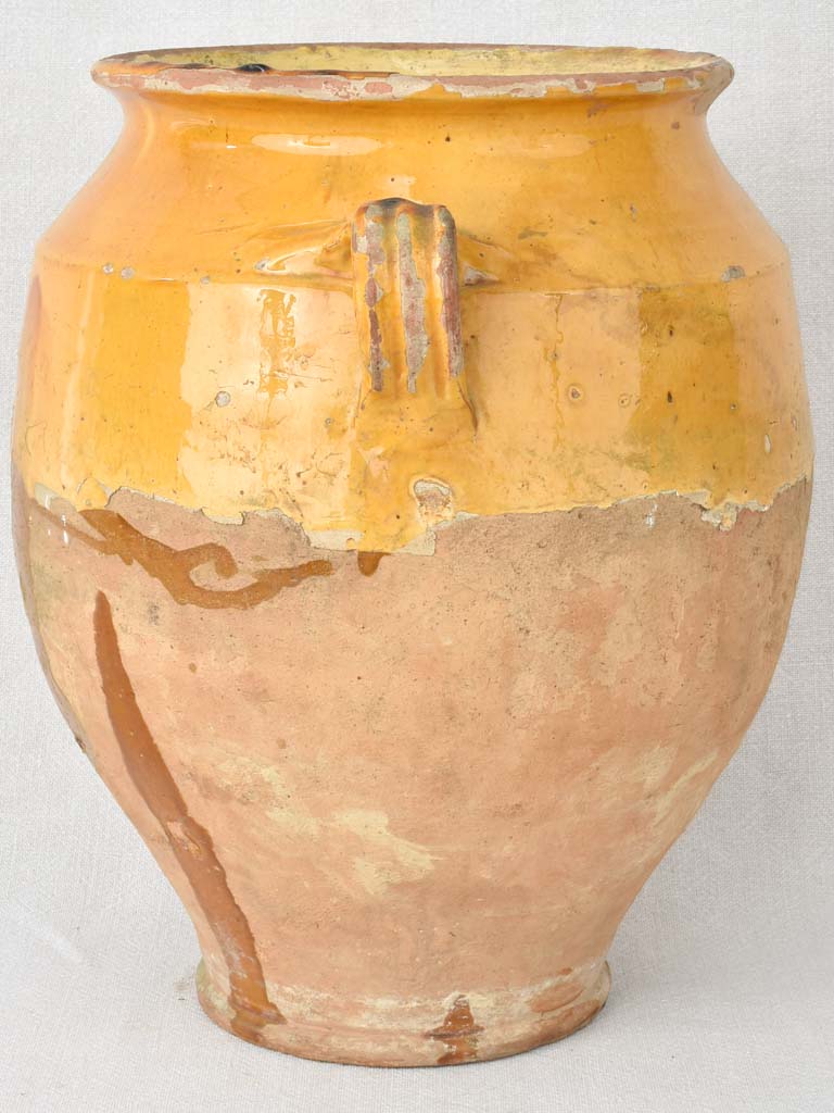 Very large French confit pot with yellow ocher glaze 13¾"