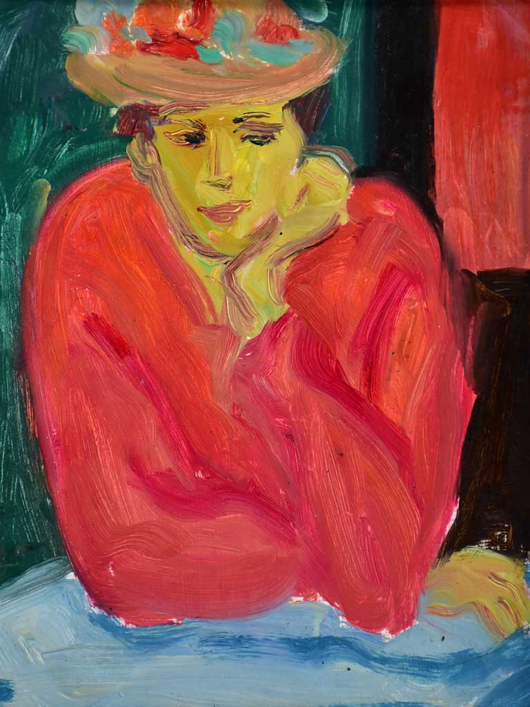 20th Century oil on board - Portrait rouge - Anna Costa 11½" x 15¼"