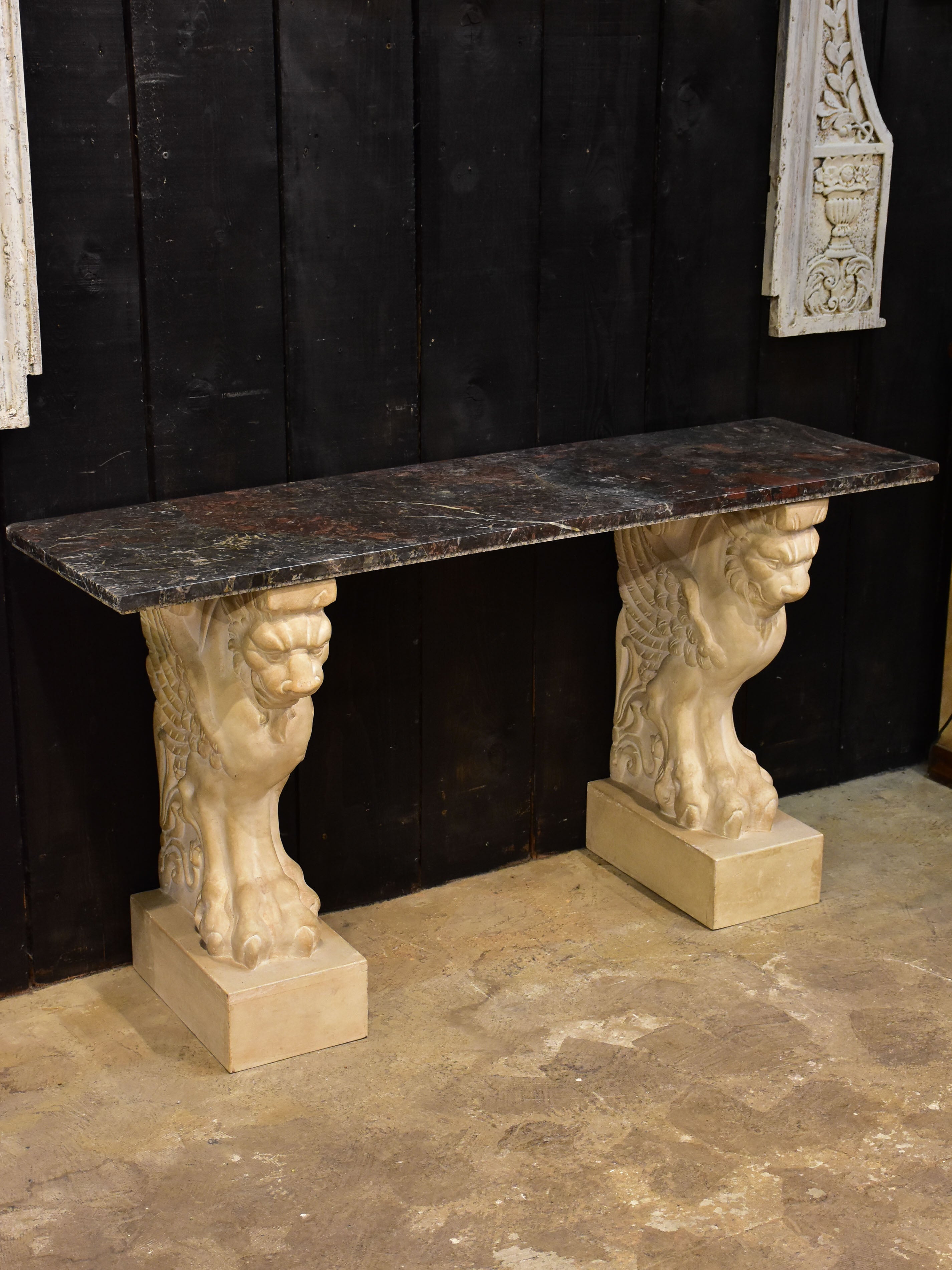 Vintage French marble console with sphinx base