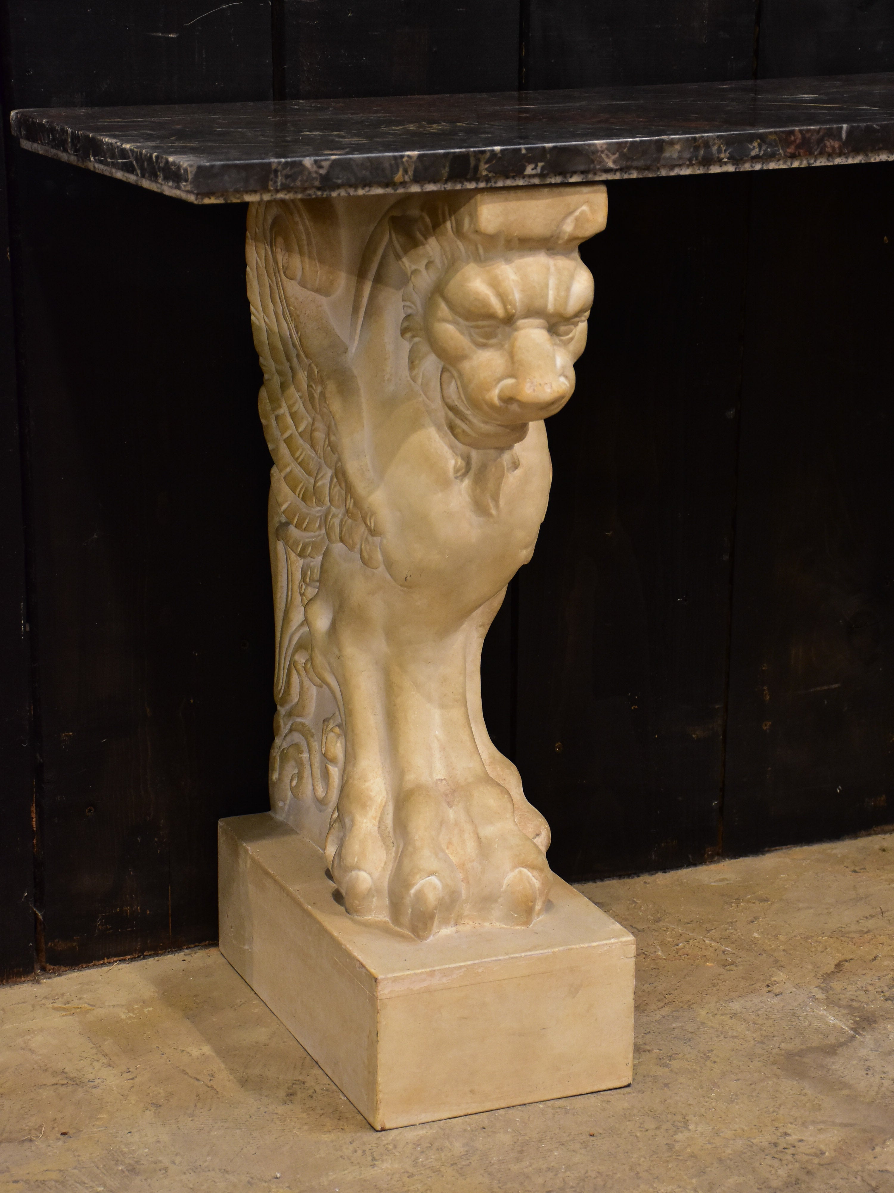 Vintage French marble console with sphinx base