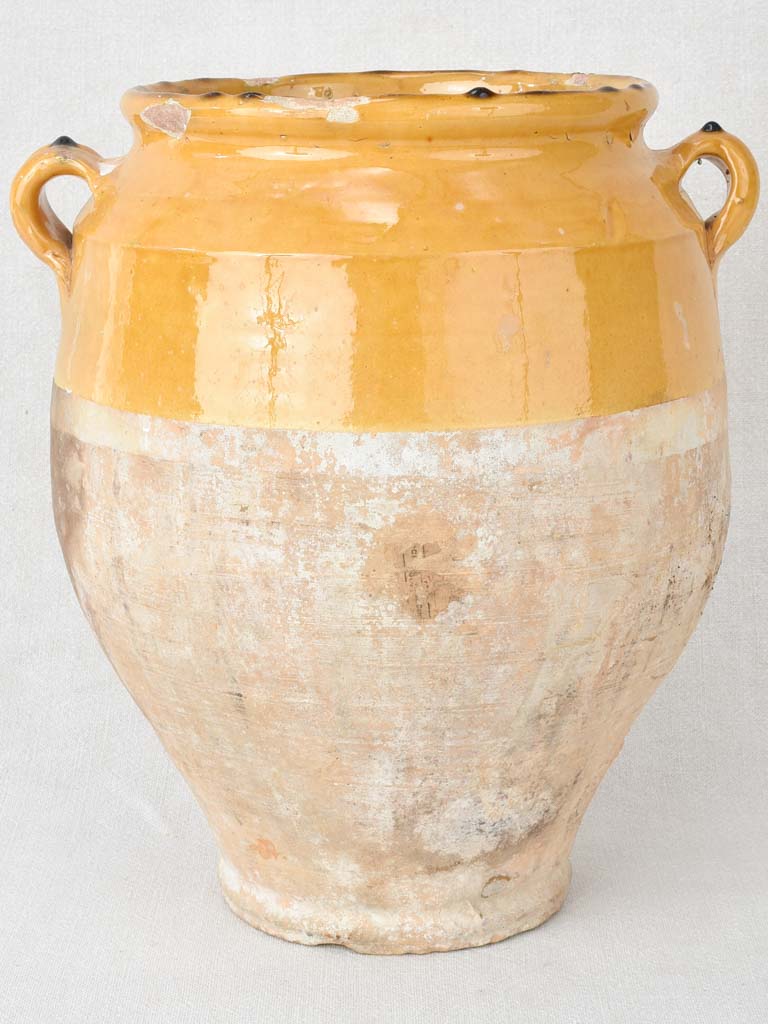 Very large antique French confit pot with ocher glaze 13½"