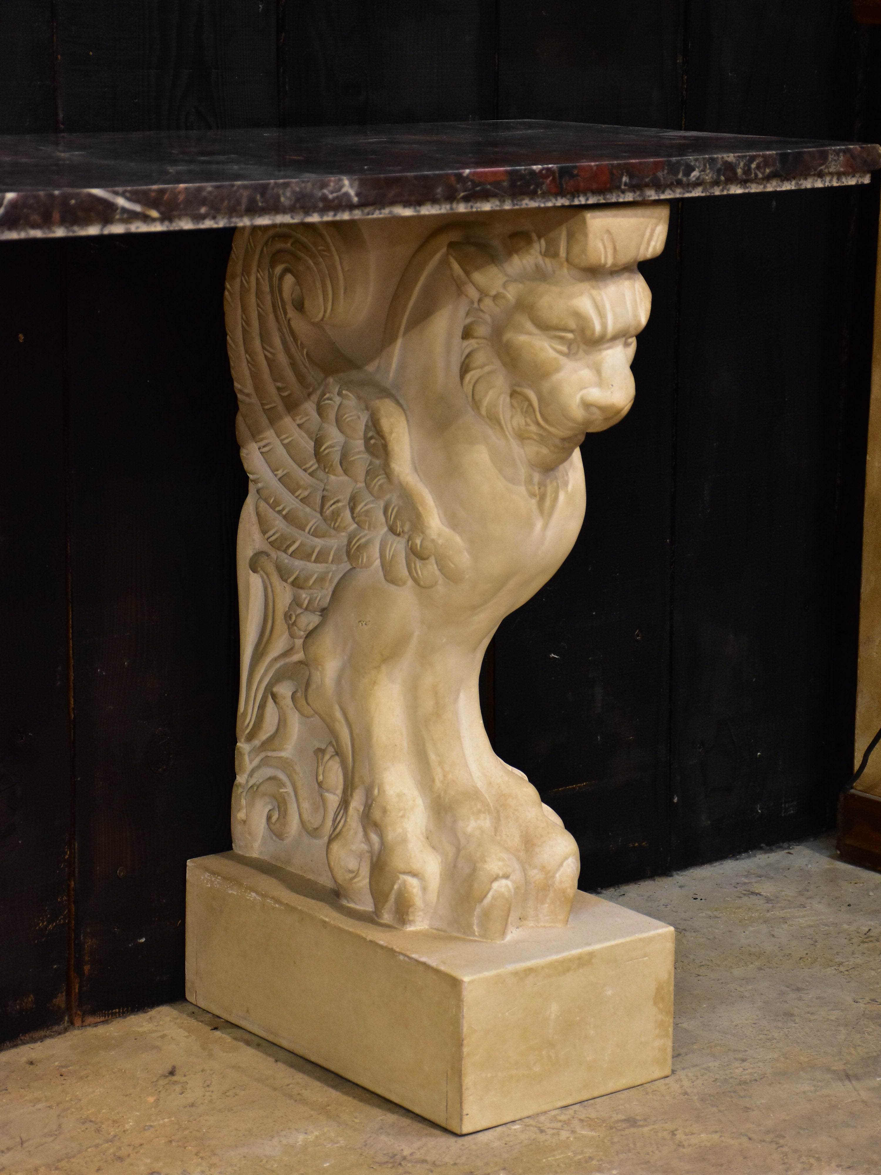 Vintage French marble console with sphinx base