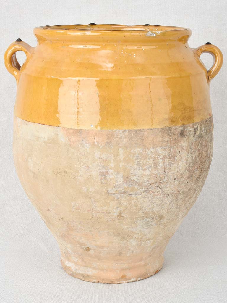 Very large antique French confit pot with ocher glaze 13½"