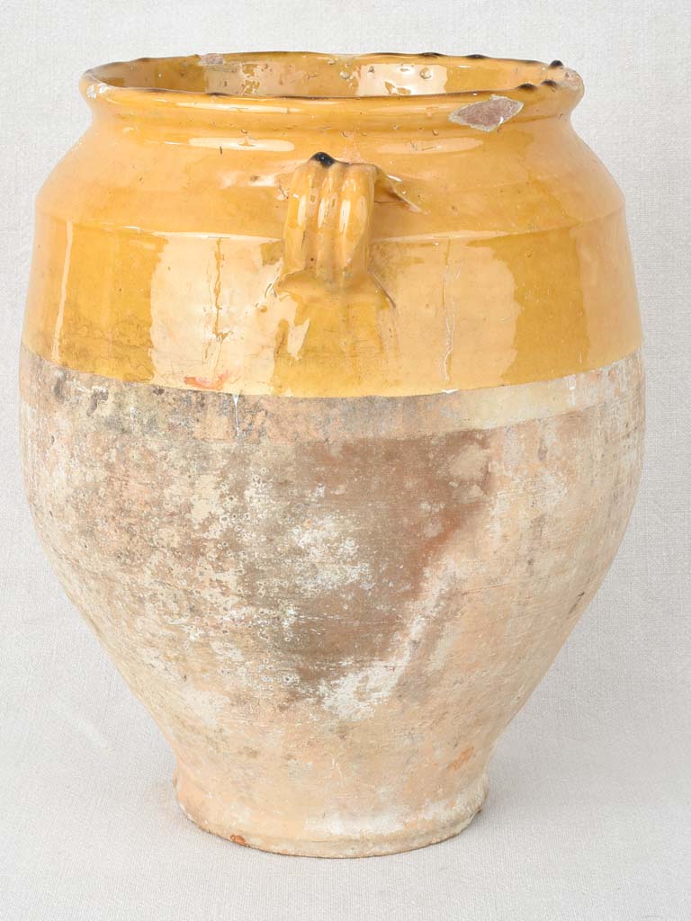 Very large antique French confit pot with ocher glaze 13½"