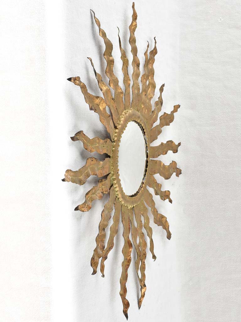 Vintage gold sunburst mirror - wavy rays - Spanish 27½"