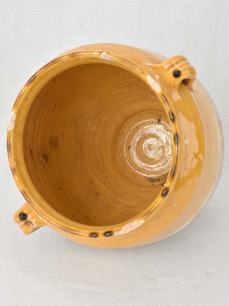 Very large antique French confit pot with ocher glaze 13½"