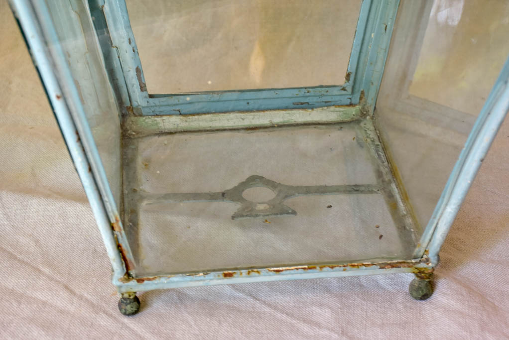 Pair of large 19th Century French lanterns with original glass and blue patina