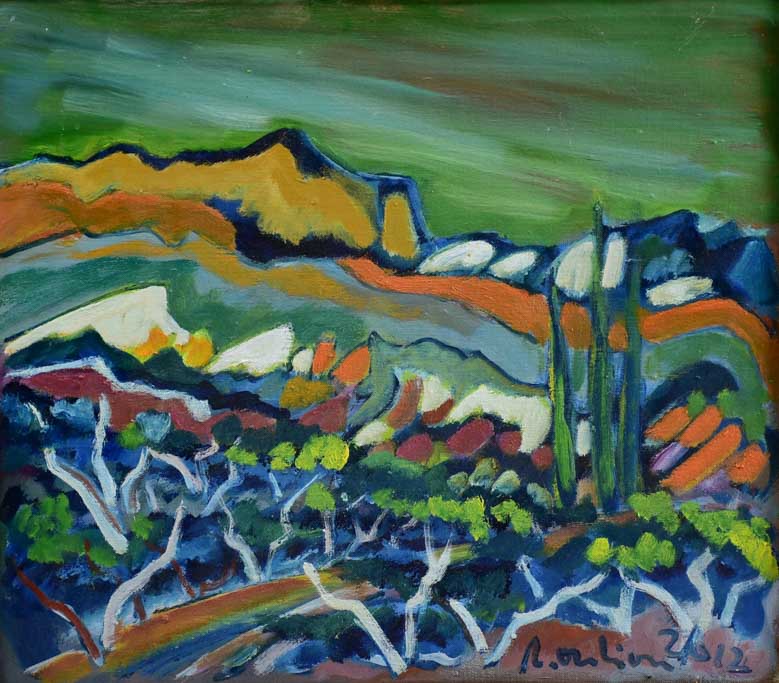 2012 Oil on canvas - Les Alpilles landscape with cypress - Roger Oulion 18½" x 20¾"