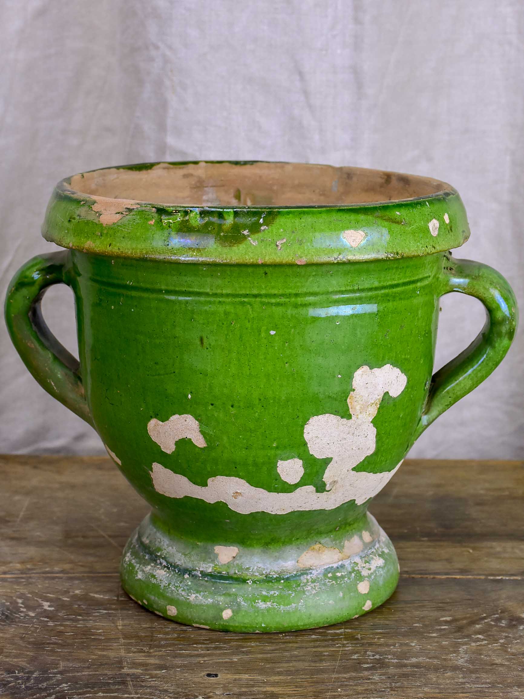 Antique French garden planter with green glaze