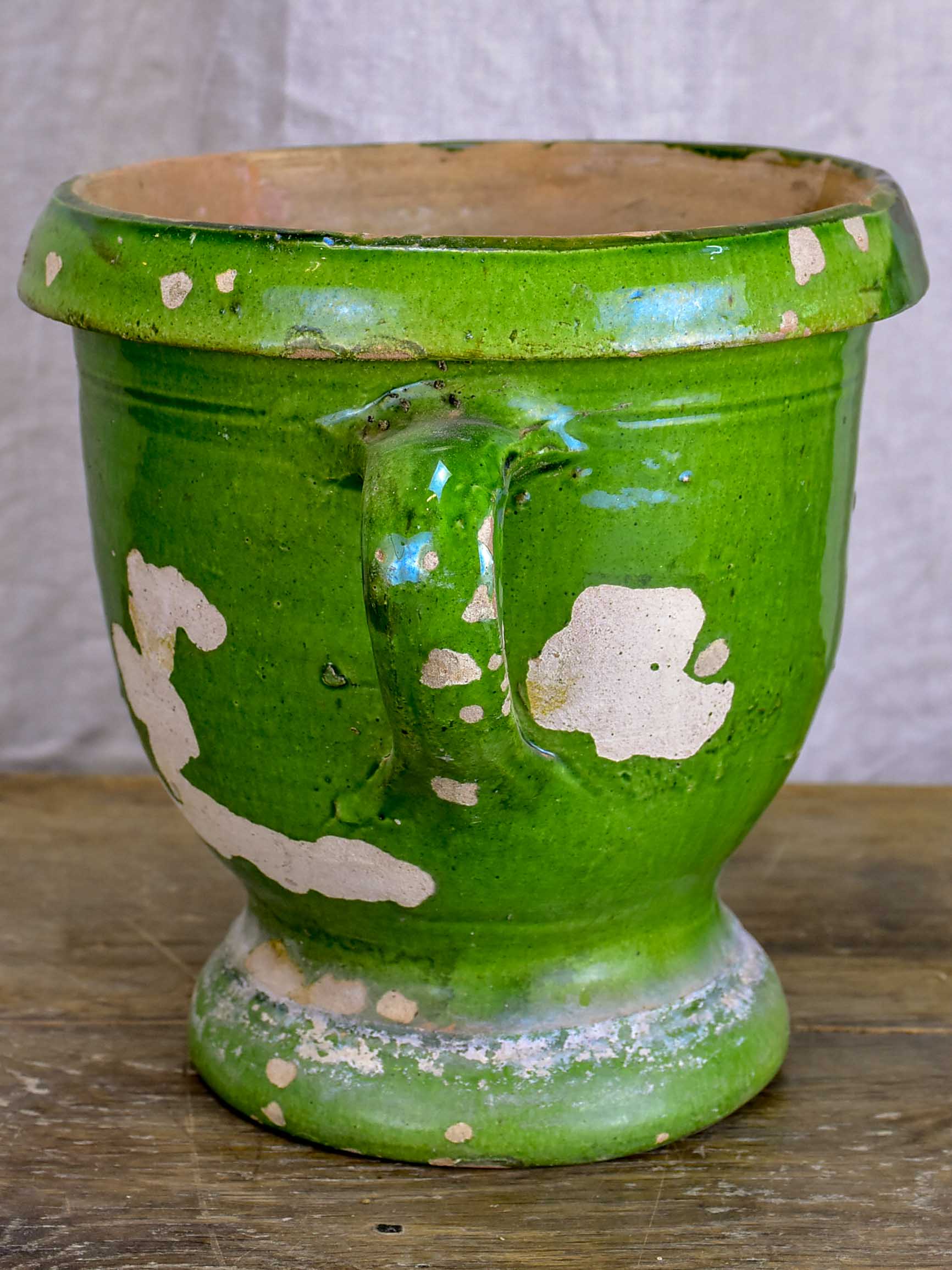 Antique French garden planter with green glaze