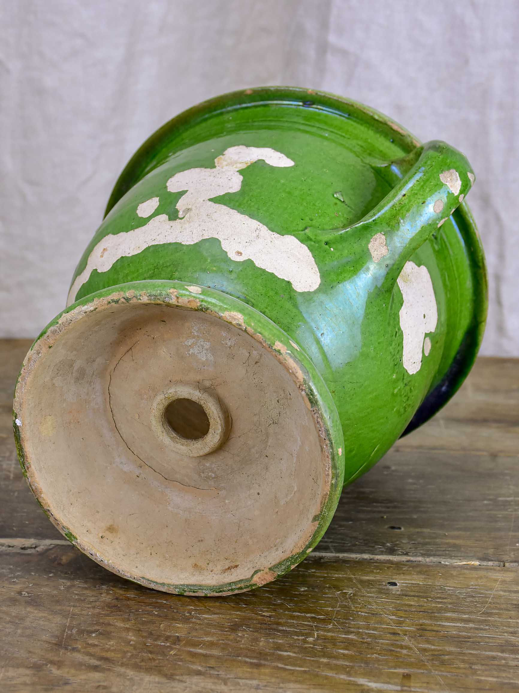 Antique French garden planter with green glaze