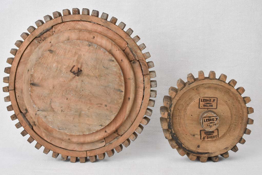 2 antique wooden cogwheels 9¾" & 16½"