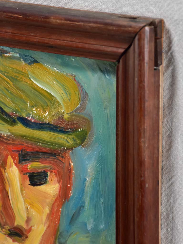 20th Century oil on board - Portrait of a man in a hat - Anna Costa 13½" x 16¼"