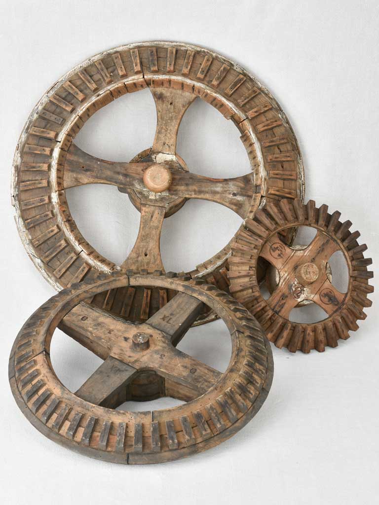 3 antique wooden gears 15" - 28¼"