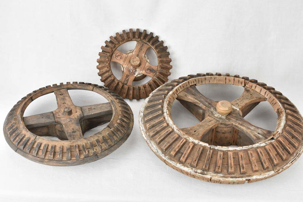 3 antique wooden gears 15" - 28¼"