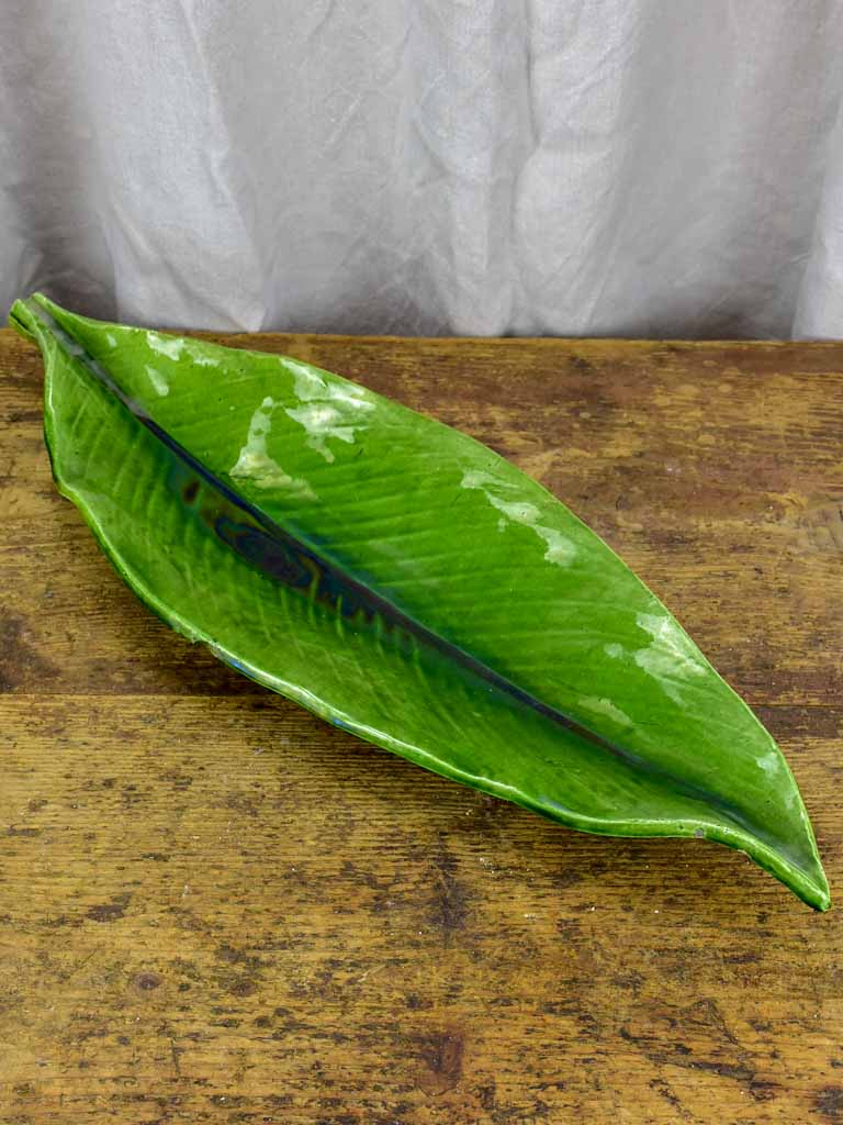 Large mid century platter in the shape of a leaf - green glaze