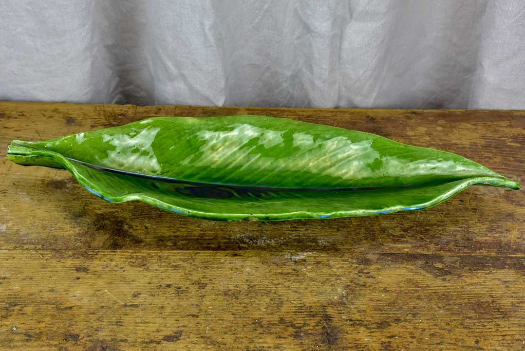 Large mid century platter in the shape of a leaf - green glaze