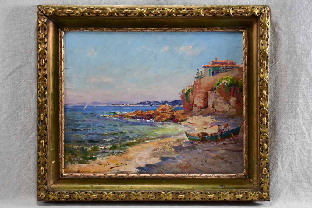 1940's seascape Marseille - oil on board - Jules Brunetaut 17" x 20"