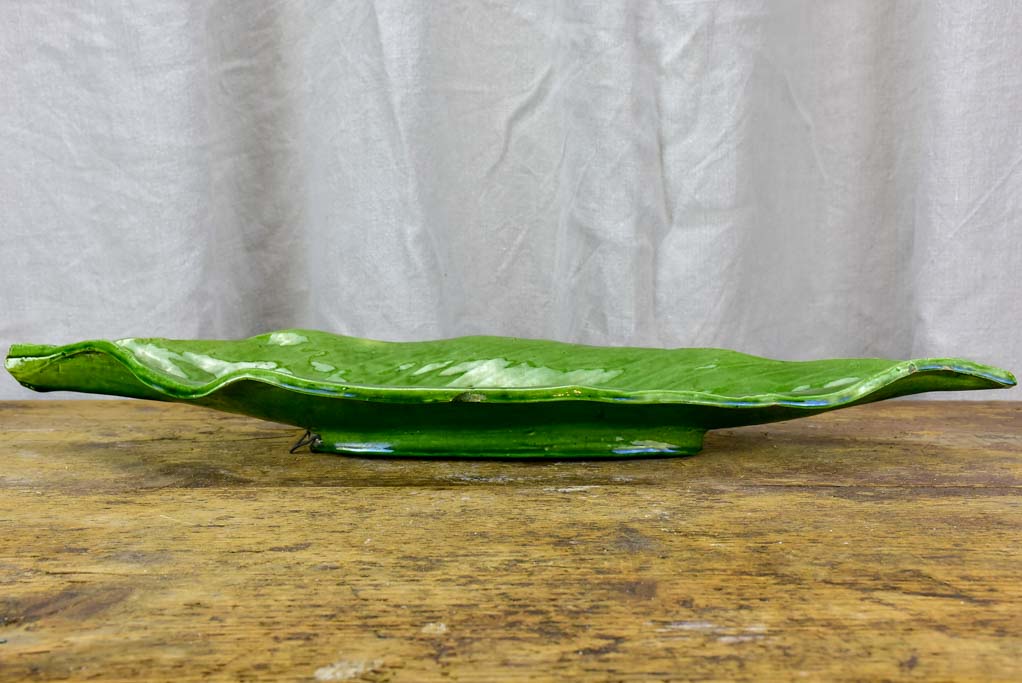 Large mid century platter in the shape of a leaf - green glaze