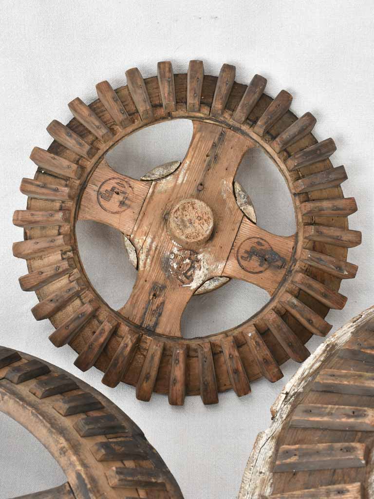 3 antique wooden gears 15" - 28¼"