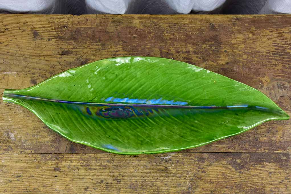 Large mid century platter in the shape of a leaf - green glaze