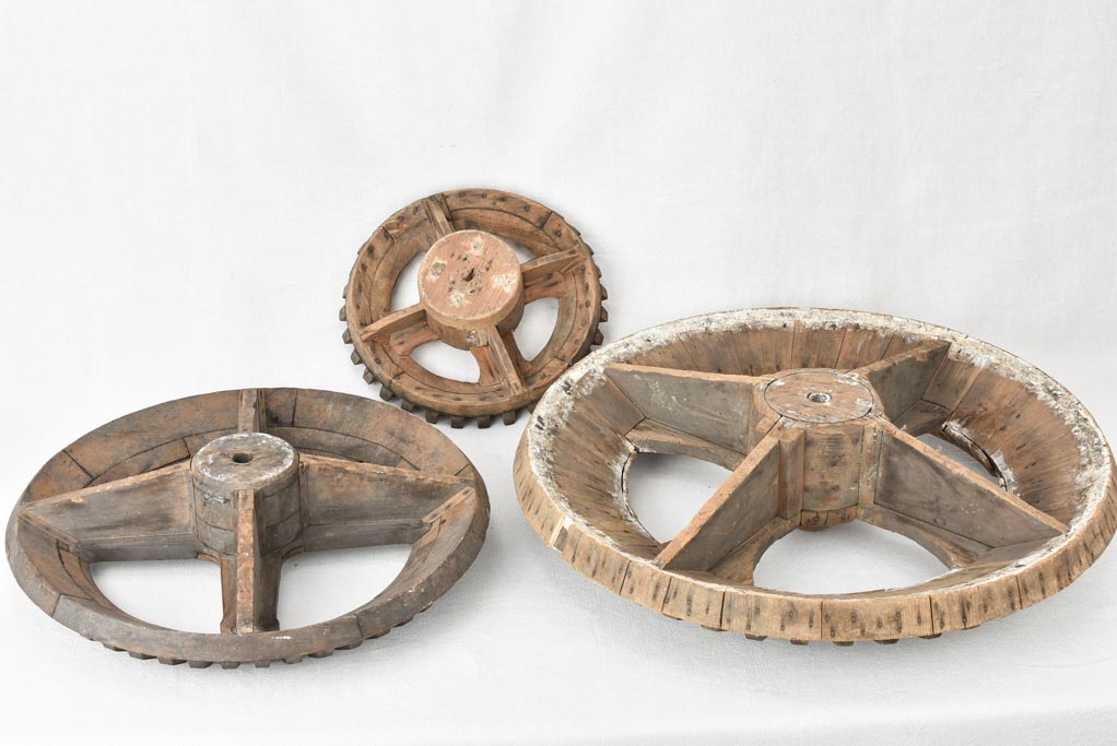 3 antique wooden gears 15" - 28¼"